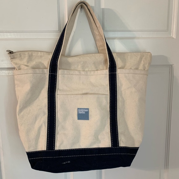 Goldman Sachs Bankers Zippered Navy Natural Canvas Tote Bag